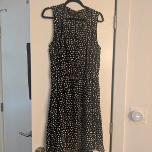 Banana Republic Sleeveless Dot-Print Tie-Neck Dress Size Large Tall  Black/White